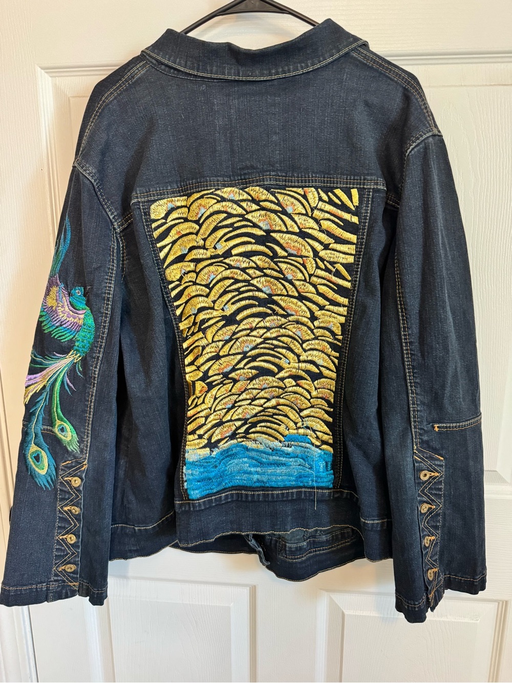 Women’s Baby Phat Dark Blue Denim Jacket with Yellow Embroidery - Picture 2 of 6